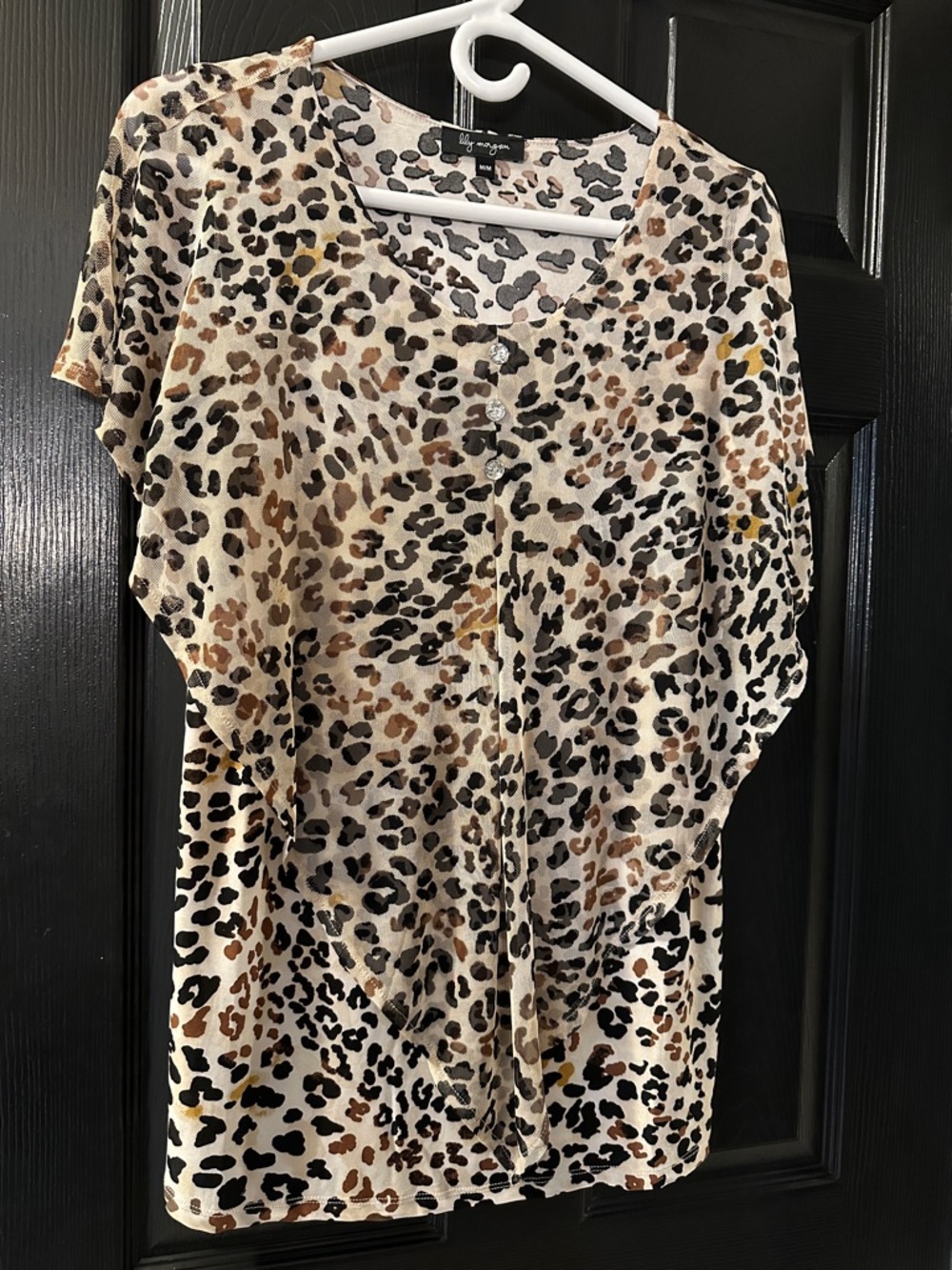 Leopard Print Short Sleeve Blouse, Lily Morgan, Sz Med